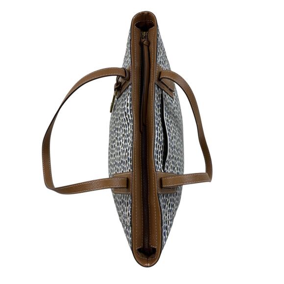 Fossil Emma Purse Coated Canvas Shoulder Tote Bag Blue Black White Print Key Fob - Picture 4 of 12